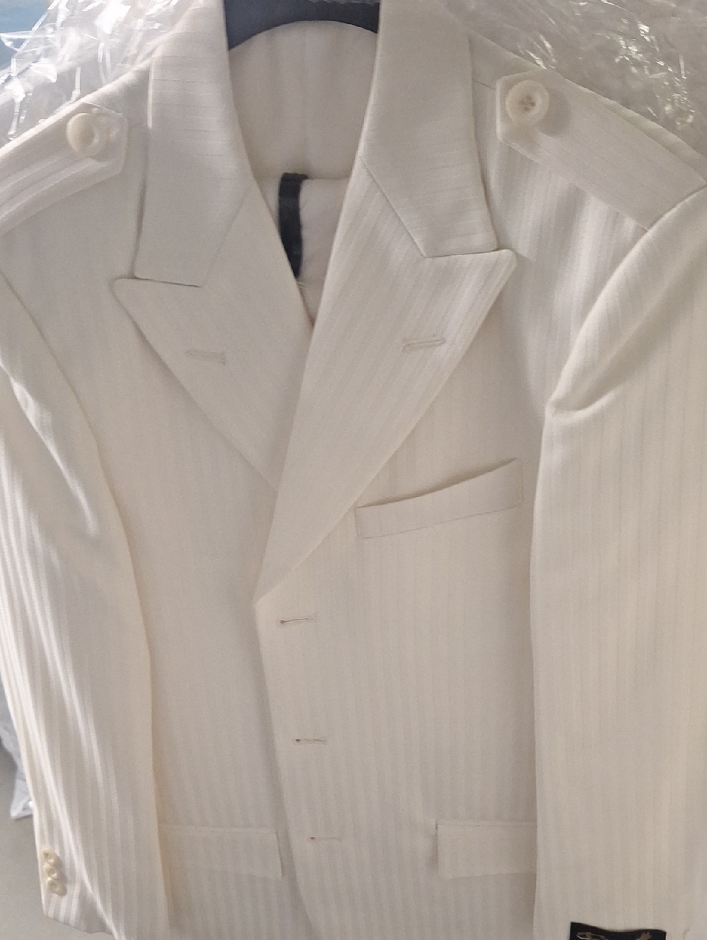 Boys White Double-Breasted Peak Lapel Tuxedo Jacket